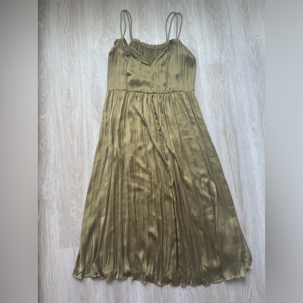 Zara Olive Green Midi Satin Dress